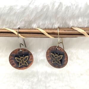 Hammered Copper Butterfly Drop Earrings
